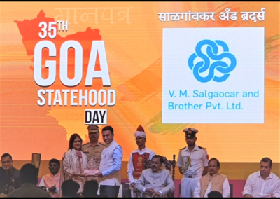 V. M. SALGAOCAR & BRO. PVT. LTD. was felicitated on the occasion of the 35th Goa Statehood Day for its contribution to the State in the fields of Mining, Healthcare, Education and Sports over the last seven decades.